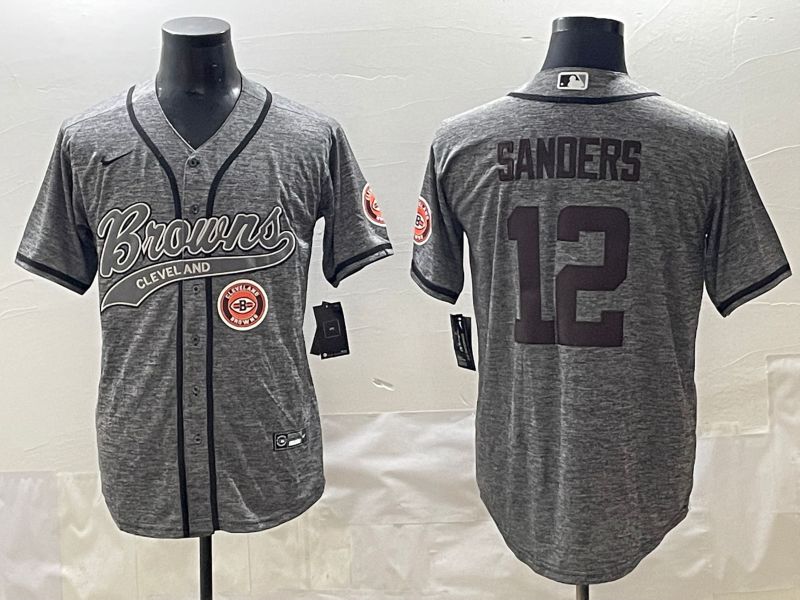 Men 2025 Cleveland Browns #12 Sanders Grey Joint Name Nike Limited NFL Jersey style 3->cleveland browns->NFL Jersey